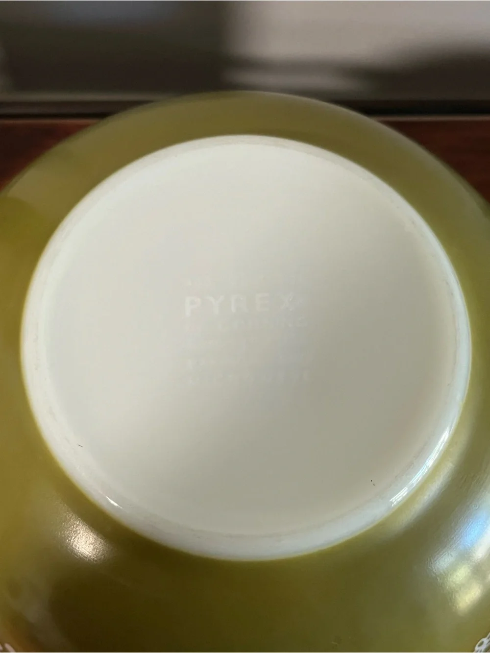 Vintage Pyrex green and white Spring Blossom glass bowl